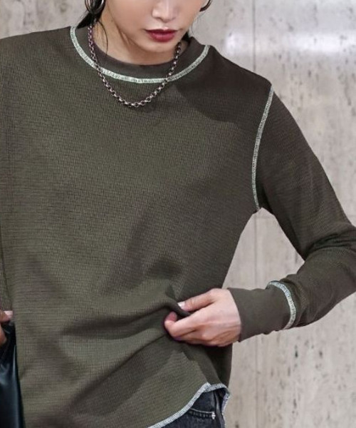 MIMIMEMETE（ミミメメット）の「ワッフルステッチ クルーネックプルオーバー（Tシャツ/カットソー・レディース・アイボリー/カーキ/杢グレー/ネイビー・M）」の8枚目の写真