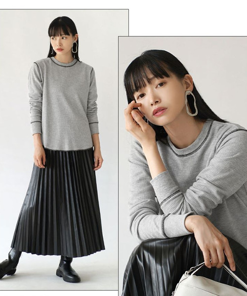 MIMIMEMETE（ミミメメット）の「ワッフルステッチ クルーネックプルオーバー（Tシャツ/カットソー・レディース・アイボリー/カーキ/杢グレー/ネイビー・M）」の12枚目の写真