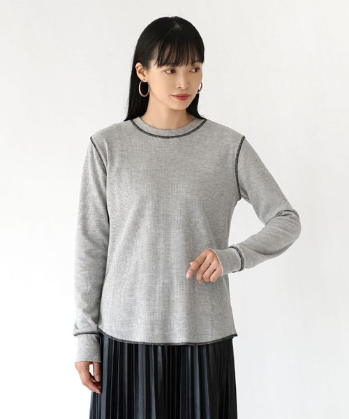 MIMIMEMETE（ミミメメット）の「ワッフルステッチ クルーネックプルオーバー（Tシャツ/カットソー・レディース・アイボリー/カーキ/杢グレー/ネイビー・M）」の14枚目の写真