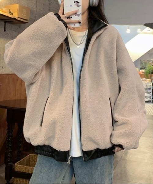 セール】リバーシブルフェイクレザーボアジャケット（ブルゾン）｜LADY