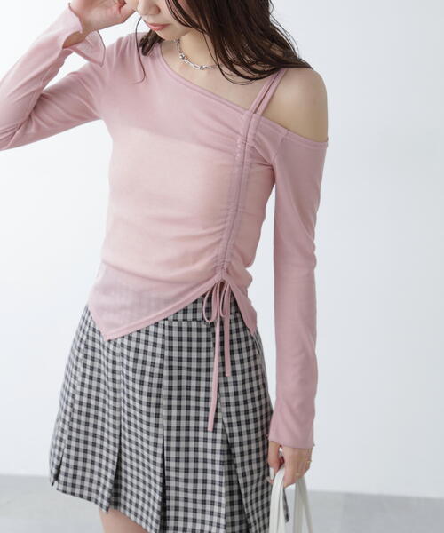 FREE'S MART（フリーズマート）の「●ワンショルシャーリングテレコカットソー（Tシャツ/カットソー・レディース・グレー/ピンク/ホワイト/ブラック・FREE）」の4枚目の写真