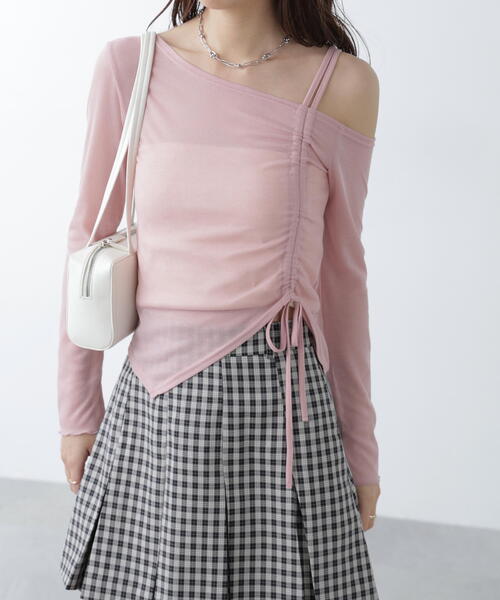 FREE'S MART（フリーズマート）の「●ワンショルシャーリングテレコカットソー（Tシャツ/カットソー・レディース・グレー/ピンク/ホワイト/ブラック・FREE）」の8枚目の写真