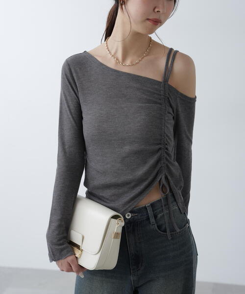 FREE'S MART（フリーズマート）の「●ワンショルシャーリングテレコカットソー（Tシャツ/カットソー・レディース・グレー/ピンク/ホワイト/ブラック・FREE）」の3枚目の写真