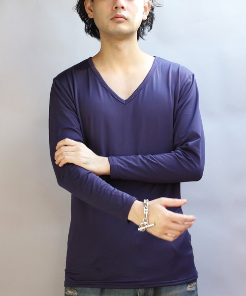 8(eight)(エイト)の「裏起毛ストレッチVネックロンT(Tシャツ/カットソー・メンズ・ネイビー/ブラック/ホワイト/チャコールグレー・SMALL/MEDIUM/X-LARGE/LARGE)」の4枚目の写真