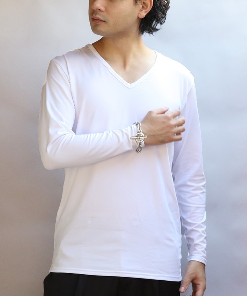 8(eight)(エイト)の「裏起毛ストレッチVネックロンT(Tシャツ/カットソー・メンズ・ネイビー/ブラック/ホワイト/チャコールグレー・SMALL/MEDIUM/X-LARGE/LARGE)」の2枚目の写真