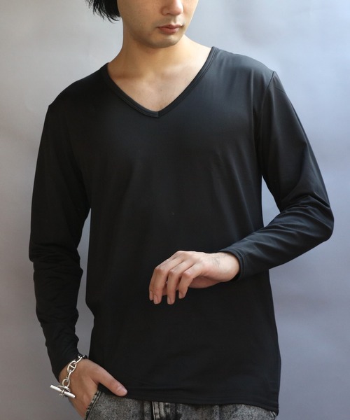 8(eight)(エイト)の「裏起毛ストレッチVネックロンT(Tシャツ/カットソー・メンズ・ネイビー/ブラック/ホワイト/チャコールグレー・SMALL/MEDIUM/X-LARGE/LARGE)」の1枚目の写真