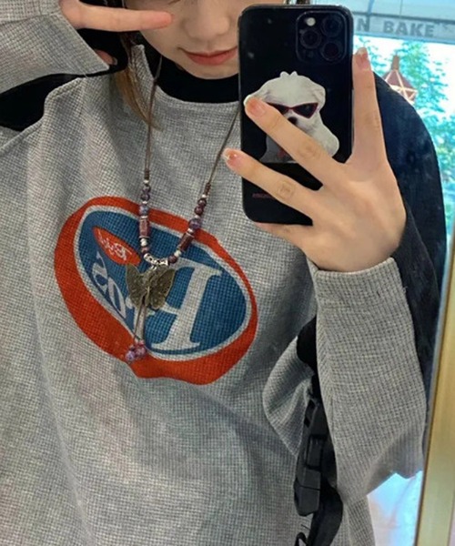 MEMECLE(メメクル)の「【 MEMECLE / メメクル 】ロゴ ラグラン ルーズトップス(Tシャツ/カットソー・レディース・グレー・L/M/S)」の6枚目の写真