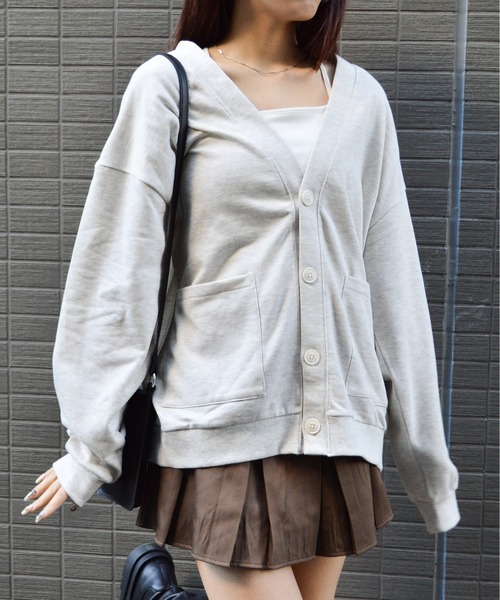 spiritoso(スピリトーゾ)の「スウェットカーデ(カーディガン/ボレロ・レディース・ライトグレー/スミクロ/ラベンダー/オリーブ/杢グレー/レッド・FREE)」の12枚目の写真