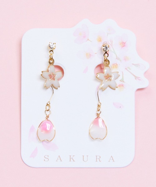 gargle(ガーグル)の「gargle ガーグル:桜吹雪 さくら 樹脂アンピアス(イヤリング)(イヤリング・レディース・ホワイト/ピンク・FREE)」の2枚目の写真