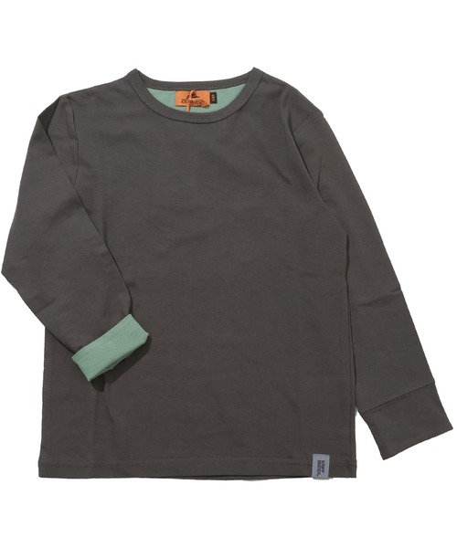 KRIFF MAYER Kid's Collection（クリフメイヤーキッズコレクション）の「UVカット袖ペロ ロンT（Tシャツ/カットソー・キッズ・チャコール/グレイッシュベージュ/サックスブルー/ライトグリーン/マスタード/グレー・140/130/120/170/160/150）」の3枚目の写真