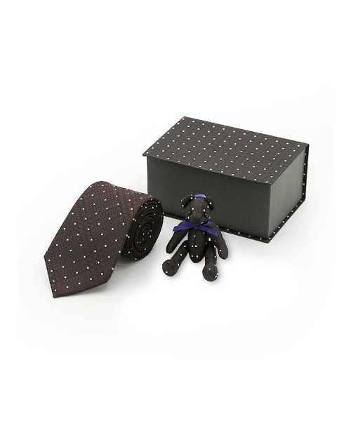 ネクタイ＆くまチャーム 2点セットギフトボックス ドット柄 ブラウン/ネイビー（ネクタイ）｜Perfect Suit FActory（パーフェクトスーツファクトリー）