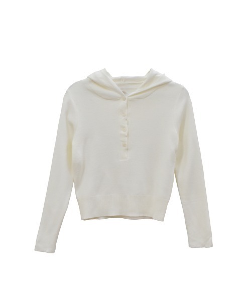 Reurie'(レウリィ)の「クロップドフーディーニット/cropped hoodie knit 長袖 フード付き プルオーバー カジュアル 韓国 Y2K ストリート シンプル アイボリー 白 ブラック 黒 モノトーン(Tシャツ/カットソー・レディース・ブラック/アイボリー・FREE)」の7枚目の写真