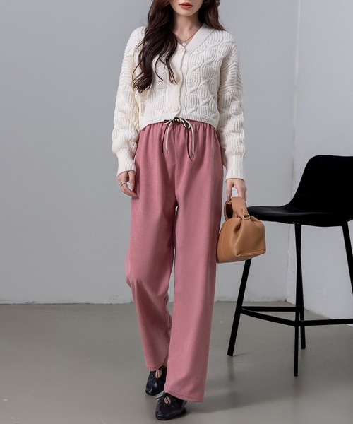 DAY CLOSET(デイ クローゼット)の「【サイズ調整可能な差し色紐付き】ノームコアコーデュロイセミワイドストレートパンツ レディース(その他パンツ・レディース・ベージュ/ブラウン/ダークグレー/オフホワイト/ブラック/ピンク/アイボリー・FREE)」の9枚目の写真