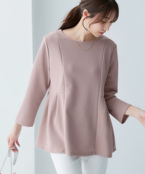 nissen（ニッセン）の「きれいめカットツイル素材サイド切替プルオーバー（毛玉・静電気防止）【セットアップ可能】＜大きいサイズ有＞（Tシャツ/カットソー・レディース・ラベンダー/チャコールグレー/ブラック/オフホワイト・S/M/L/LL/3L）」の4枚目の写真