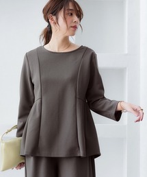 nissen | きれいめカットツイル素材サイド切替プルオーバー（毛玉・静電気防止）【セットアップ可能】＜大きいサイズ有＞(Tシャツ/カットソー)