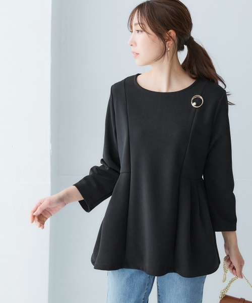 nissen（ニッセン）の「きれいめカットツイル素材サイド切替プルオーバー（毛玉・静電気防止）【セットアップ可能】＜大きいサイズ有＞（Tシャツ/カットソー・レディース・ラベンダー/チャコールグレー/ブラック/オフホワイト・S/M/L/LL/3L）」の3枚目の写真