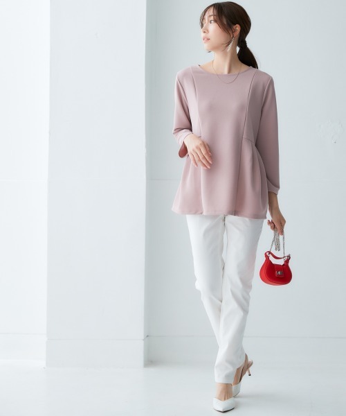 nissen（ニッセン）の「きれいめカットツイル素材サイド切替プルオーバー（毛玉・静電気防止）【セットアップ可能】＜大きいサイズ有＞（Tシャツ/カットソー・レディース・ラベンダー/チャコールグレー/ブラック/オフホワイト・S/M/L/LL/3L）」の7枚目の写真