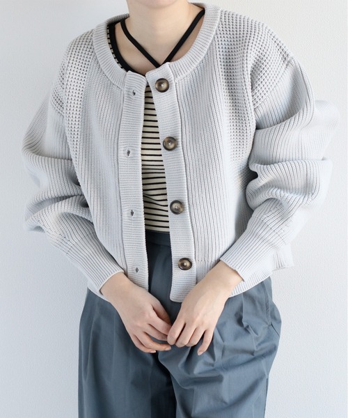 cepo(セポ)の「〈編地切り替え〉クロップドニットカーディガン(カーディガン/ボレロ・レディース・グレー/オフホワイト/イエロー・M)」の3枚目の写真