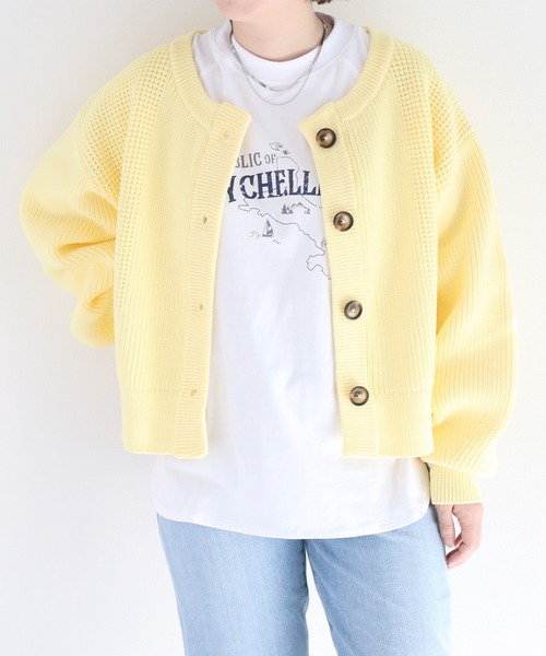 cepo(セポ)の「〈編地切り替え〉クロップドニットカーディガン(カーディガン/ボレロ・レディース・グレー/オフホワイト/イエロー・M)」の7枚目の写真