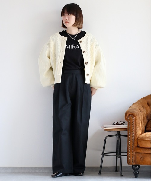 cepo(セポ)の「〈編地切り替え〉クロップドニットカーディガン(カーディガン/ボレロ・レディース・グレー/オフホワイト/イエロー・M)」の4枚目の写真