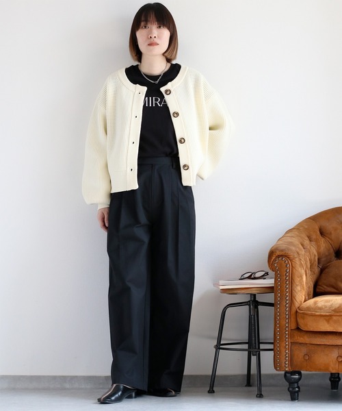 cepo(セポ)の「〈編地切り替え〉クロップドニットカーディガン(カーディガン/ボレロ・レディース・グレー/オフホワイト/イエロー・M)」の5枚目の写真