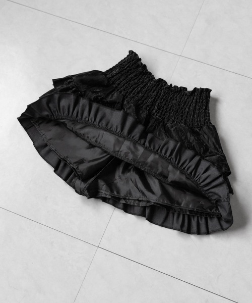 me+em select(ミームセレクト)の「※※【 3color /インナーパンツ裏地付 】ハイウエストシャーリングフリルミニスカート / high waist shirring frill mini skirt(スカート・レディース・ブラック/ベージュ・FREE)」の14枚目の写真
