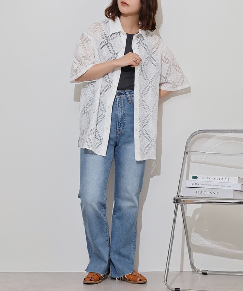 JEMUT正規品★25SS★Flint デニム半袖シャツ ヒョウ柄デニム半袖シャツ（シャツ/ブラウス）｜GEMEDA