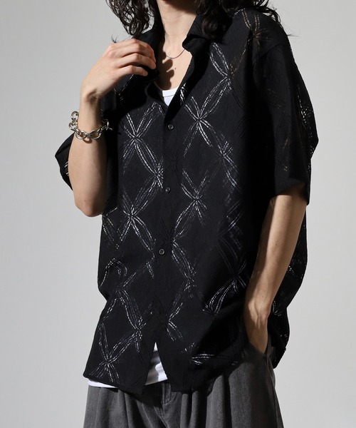 セール】Lace pattern short sleeve shirt / 透かし柄半袖シャツ