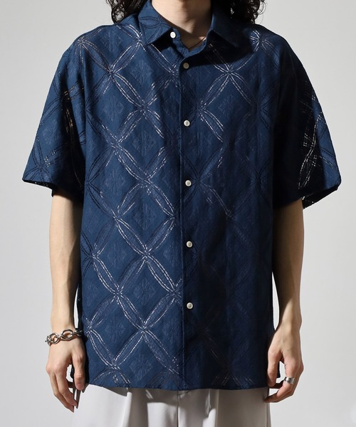 Jungle Storm（ジャングルストーム）の「Lace pattern short sleeve shirt / 透かし柄半袖シャツ unisex（シャツ/ブラウス・メンズ・オフホワイト/ブラック/ネイビー・M/L）」の8枚目の写真