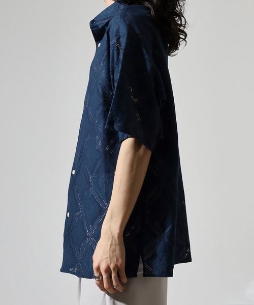 Jungle Storm（ジャングルストーム）の「Lace pattern short sleeve shirt / 透かし柄半袖シャツ unisex（シャツ/ブラウス・メンズ・オフホワイト/ブラック/ネイビー・M/L）」の9枚目の写真