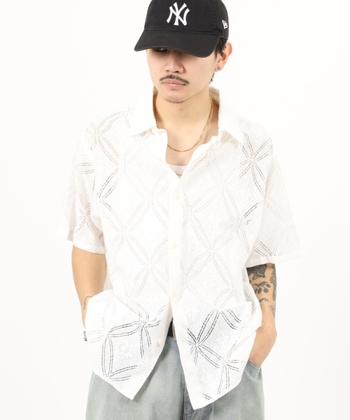 Jungle Storm（ジャングルストーム）の「Lace pattern short sleeve shirt / 透かし柄半袖シャツ unisex（シャツ/ブラウス・メンズ・オフホワイト/ブラック/ネイビー・M/L）」の11枚目の写真