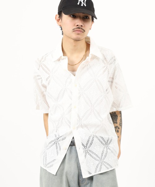 Jungle Storm（ジャングルストーム）の「Lace pattern short sleeve shirt / 透かし柄半袖シャツ unisex（シャツ/ブラウス・メンズ・オフホワイト/ブラック/ネイビー・M/L）」の13枚目の写真