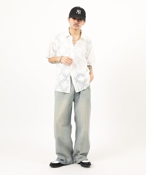 Jungle Storm（ジャングルストーム）の「Lace pattern short sleeve shirt / 透かし柄半袖シャツ unisex（シャツ/ブラウス・メンズ・オフホワイト/ブラック/ネイビー・M/L）」の15枚目の写真