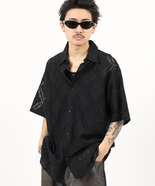 Jungle Storm（ジャングルストーム）の「Lace pattern short sleeve shirt / 透かし柄半袖シャツ unisex（シャツ/ブラウス・メンズ・オフホワイト/ブラック/ネイビー・M/L）」の17枚目の写真