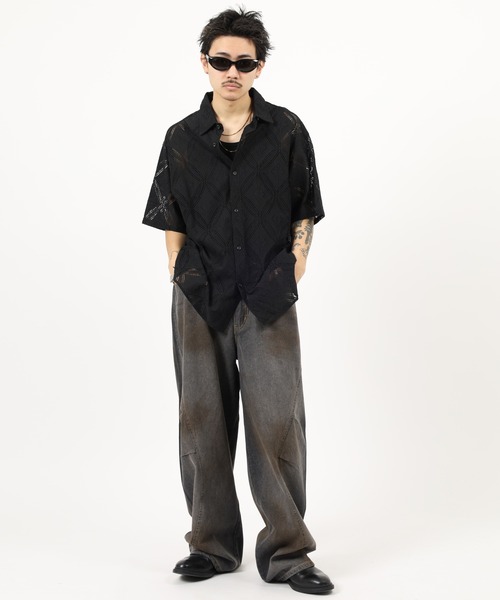 Jungle Storm（ジャングルストーム）の「Lace pattern short sleeve shirt / 透かし柄半袖シャツ unisex（シャツ/ブラウス・メンズ・オフホワイト/ブラック/ネイビー・M/L）」の19枚目の写真