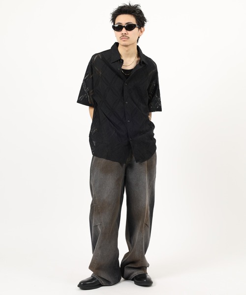 Jungle Storm（ジャングルストーム）の「Lace pattern short sleeve shirt / 透かし柄半袖シャツ unisex（シャツ/ブラウス・メンズ・オフホワイト/ブラック/ネイビー・M/L）」の20枚目の写真