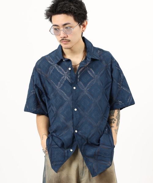 Jungle Storm（ジャングルストーム）の「Lace pattern short sleeve shirt / 透かし柄半袖シャツ unisex（シャツ/ブラウス・メンズ・オフホワイト/ブラック/ネイビー・M/L）」の21枚目の写真