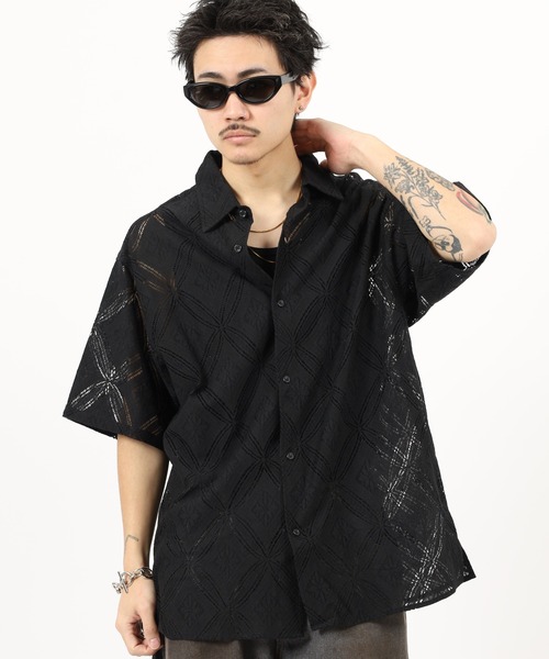Jungle Storm（ジャングルストーム）の「Lace pattern short sleeve shirt / 透かし柄半袖シャツ unisex（シャツ/ブラウス・メンズ・オフホワイト/ブラック/ネイビー・M/L）」の16枚目の写真