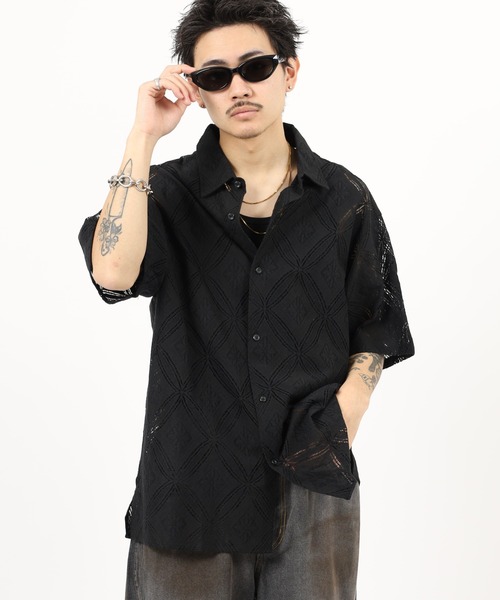 Jungle Storm（ジャングルストーム）の「Lace pattern short sleeve shirt / 透かし柄半袖シャツ unisex（シャツ/ブラウス・メンズ・オフホワイト/ブラック/ネイビー・M/L）」の18枚目の写真