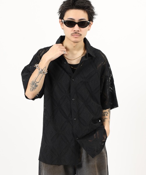 Jungle Storm(ジャングルストーム)の「Lace pattern short sleeve shirt / 透かし柄半袖シャツ unisex(シャツ/ブラウス・メンズ・オフホワイト/ブラック/ネイビー・M/L)」の13枚目の写真