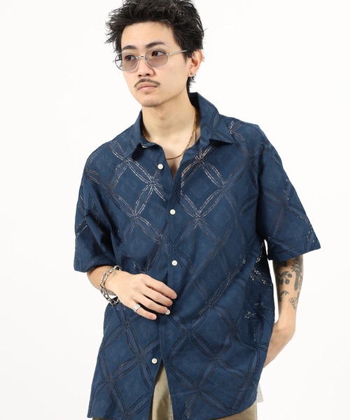 Jungle Storm(ジャングルストーム)の「Lace pattern short sleeve shirt / 透かし柄半袖シャツ unisex(シャツ/ブラウス・メンズ・オフホワイト/ブラック/ネイビー・M/L)」の12枚目の写真