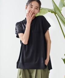 サラコフレンチスリーブハイネックサマーニットトップス