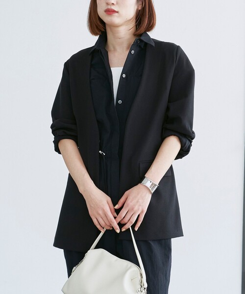 RONEL(ロネル)の「【接触冷感】カットジョーゼットジャケット(Tシャツ/カットソー・レディース・ブラック/ネイビー・L/M/S)」の4枚目の写真