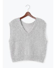 【極美品】トゥービーシック Vネックノースリーブニットラメ混 グレー花 M 極美品】トゥービーシック Vネックノースリーブニットラメ混