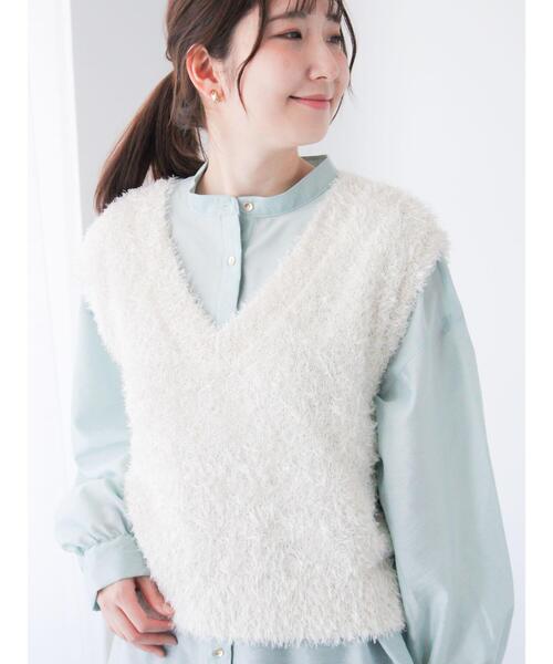 Te chichi TERRASSE（テチチテラス）の「前後2WAYラメシャギーベスト《2025spring catalog item》（ニット/セーター・レディース・ブルー/オフホワイト/グレー・F）」の8枚目の写真