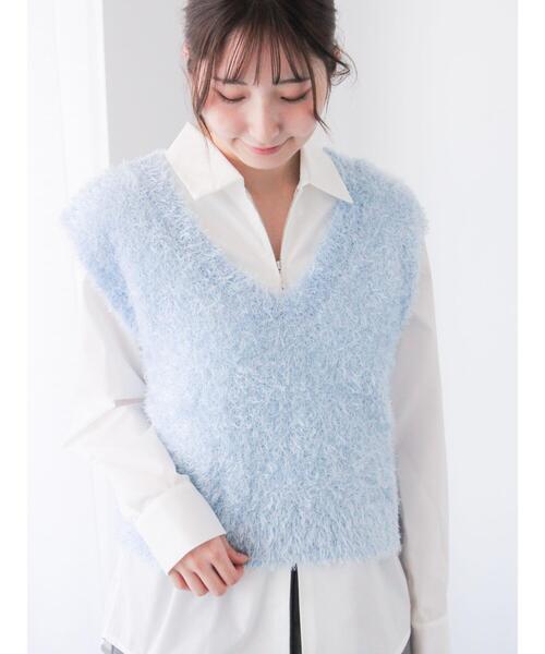 Te chichi TERRASSE（テチチテラス）の「前後2WAYラメシャギーベスト《2025spring catalog item》（ニット/セーター・レディース・ブルー/オフホワイト/グレー・F）」の11枚目の写真