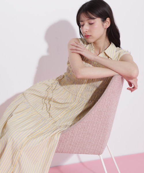 【ジルバイジルスチュアート】ウエストシャーリングストライプワンピース ◇ウエストシャーリングストライプシャツワンピース（シャツ