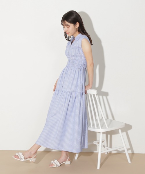 JILL by JILL STUART（ジルバイジルスチュアート）の「◇ウエストシャーリングストライプシャツワンピース（シャツワンピース・レディース・ブルー/ラベンダー/イエロー/ピンク・FREE）」の5枚目の写真