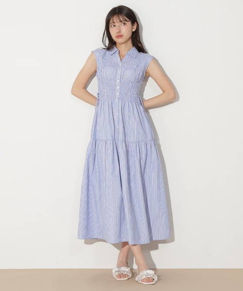 JILL by JILL STUART（ジルバイジルスチュアート）の「◇ウエストシャーリングストライプシャツワンピース（シャツワンピース・レディース・ブルー/ラベンダー/イエロー/ピンク・FREE）」の9枚目の写真