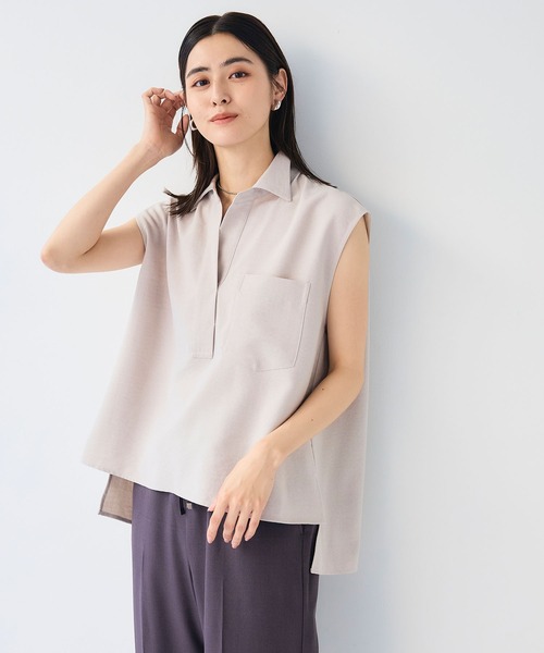 CROSS FUNCTION（クロスファンクション）の「《シワになりにくい》サマナチュラ リネンライクスキッパーフレンチスリーブブラウス【CF/クロスファンクション】（シャツ/ブラウス・レディース・ライトベージュ/ブルー/モカ/チャコールグレー・LL/L/M）」の3枚目の写真
